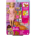 Set de joc Barbie® Papusa si catalusi nou-nascuti MATTEL