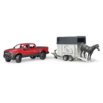 Jeep RAM + remorca + figurina cal Bruder