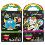 Carte de colorat in culori neon cu carioci incluse in asort Grafix