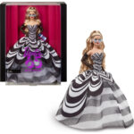Papusa Barbie de colectie 65 Anniversary blonda in rochie alb-negru MATTEL