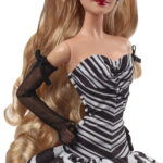 Papusa Barbie de colectie 65 Anniversary blonda in rochie alb-negru MATTEL - imagine 4