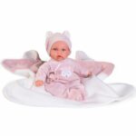 Papusa bebe interactiva Petit in solopeta roz cu vulpe si patura 27cm Antonio Juan