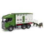 Transportor de animale Scania cu figura de vaca Bruder