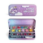 Cutie din metal cu 3 compartimente cu machiaj si accesorii pentru fetite Little Unicorn MARTINELIA