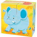 Puzzle din lemn in cub - Animale salbatice GOKI
