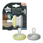 Suzeta ortod de noapte silicon 6-18 luni Breast Like Soothers 2 buc verde/mov Tommee Tippee