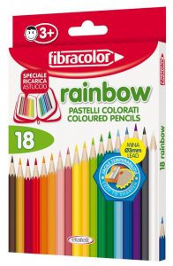 Creioane color cu ascutitoare 18 culori Rainbow Fibracolor