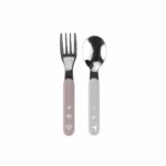 Lingura cu furculita din otel /roz/