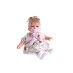 Papusa interactiva Petit Chaleco 27 cm in rochie cu flori Antonio Juan