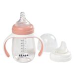 Sticla bebelusi Sippy Learning Cup 2in1 210 ml roz cu pai de la 4 luni Beaba