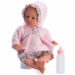 Papusa KOKE 36 cm cu sticluta in costum roz ASI