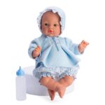 Papusa KOKE 36 cm cu sticluta in costum azur ASI