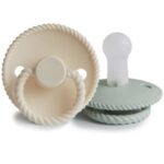 Set suzete din silicon Frigg Rope (0-6 luni) Cream/Sage