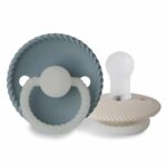 Set suzete din silicon Frigg Rope (0-6 luni) Stone Blue Night/Cream Night