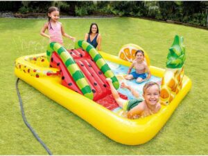 Centrul de joc gonflabil cu topogan FRUCTE 244x191x91cm, 57/493L, 2+ - imagine 2