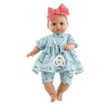 Papusa Sonia interactiva in costum azuriu cu panda 36 cm PAOLA REINA