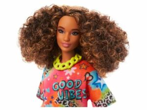 Papusa Barbie Fashionista, Bruneta Cu Rochie Graffiti MATTEL - imagine 2