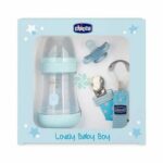 CHICCO Set Boy - Biberon Perfect 5 150ml, Suzeta physiosoft 0-2m,Clipsa p/suzeta fashion