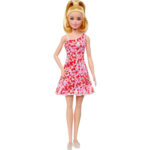 Papusa Barbie Fashionista in rochie cu flori roz MATTEL