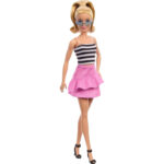 Papusa Barbie Fashionista #213, Blonda in top in dungi MATTEL - imagine 2