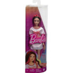 Papusa Barbie Fashionista Bruneta in rochie alba MATTEL - imagine 6