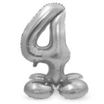 Balon Folie 72cm Argintiu Cifra 4 cu baza Folat