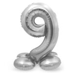 Balon Folie 72cm Argintiu Cifra 9 cu baza Folat
