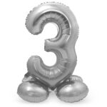 Balon Folie 72cm Argintiu Cifra 3 cu baza Folat