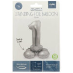 Balon Folie 72cm Argintiu Cifra 1 cu baza Folat - imagine 2