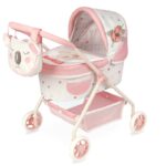 Carucior p/u papusa cu geanta Koala 56cm - roz/alb DECUEVAS