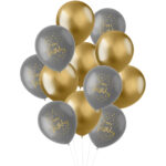 Set 12 Baloane latex Happy Birthday Happy Birthday Golden Dawn 30cm Folat