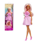 Papusa Barbie Fashionistas #238 in rochie roz cu par roz MATTEL